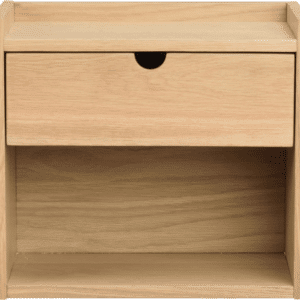 Sengebord Rowico Hillmond væghængt natbord i lakeret egfinér eg med skuffe og hylder 36Ã40Ã27 cm